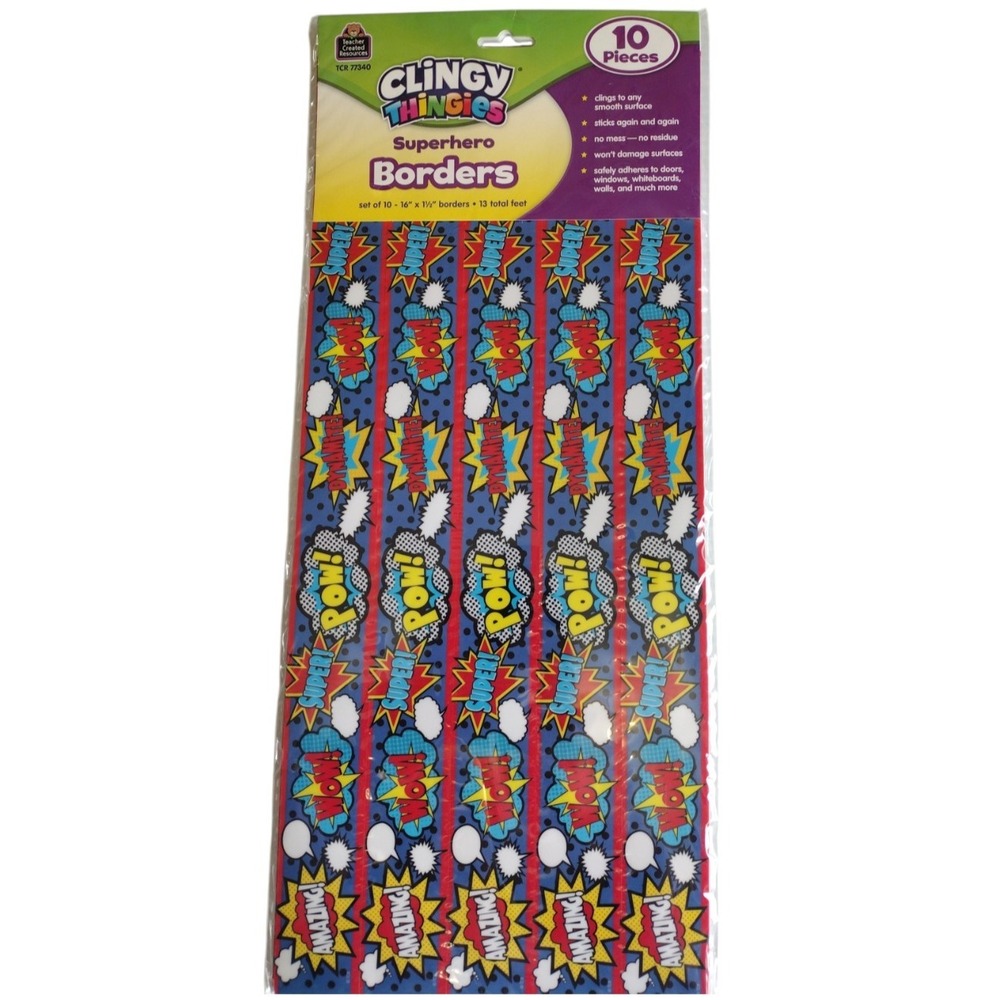 Teacher Created Resources Clingy Thingies Superhero Borders 10 Pcs Stick Again